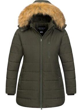 Women's Plus Size Winter Coats Long Puffer Jacket Fleece Lined Parka Removable F